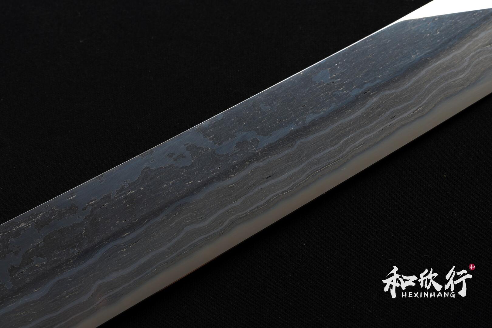 二唐刃物鍛造所Nigara Hamono 鍊鐵青二鋼暗紋青染切付柳刃300mm